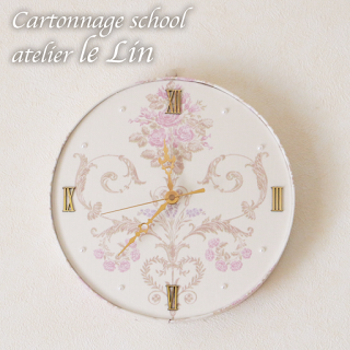 カルトナージュ作品イメージ　壁掛け時計　ローラアシュレイ